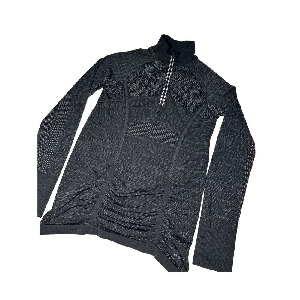 Athleta Fast Track 1/4 Zip Seamless Base Layer Printed Black Size Small